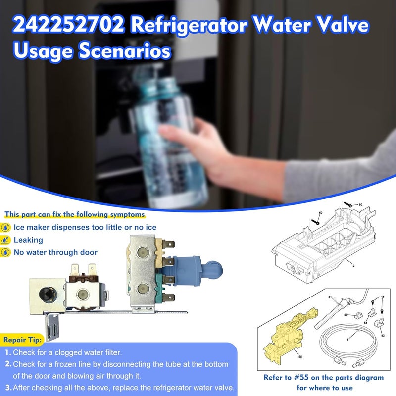 Garsoo 242252702, 240531101 Water Inlet Valve Compatible with Frigidaire, Kenmore, Electrolux, Crosley etc Refrigerator, Replace 2692163, AP5671757, PS7784018, 241734301, K-76150, WV2702 etc, 1 Year warranty - Image 4